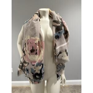 NWT Nine West Scarf Womens One Size Neutral Floral Square Shawl Wrap 50x50